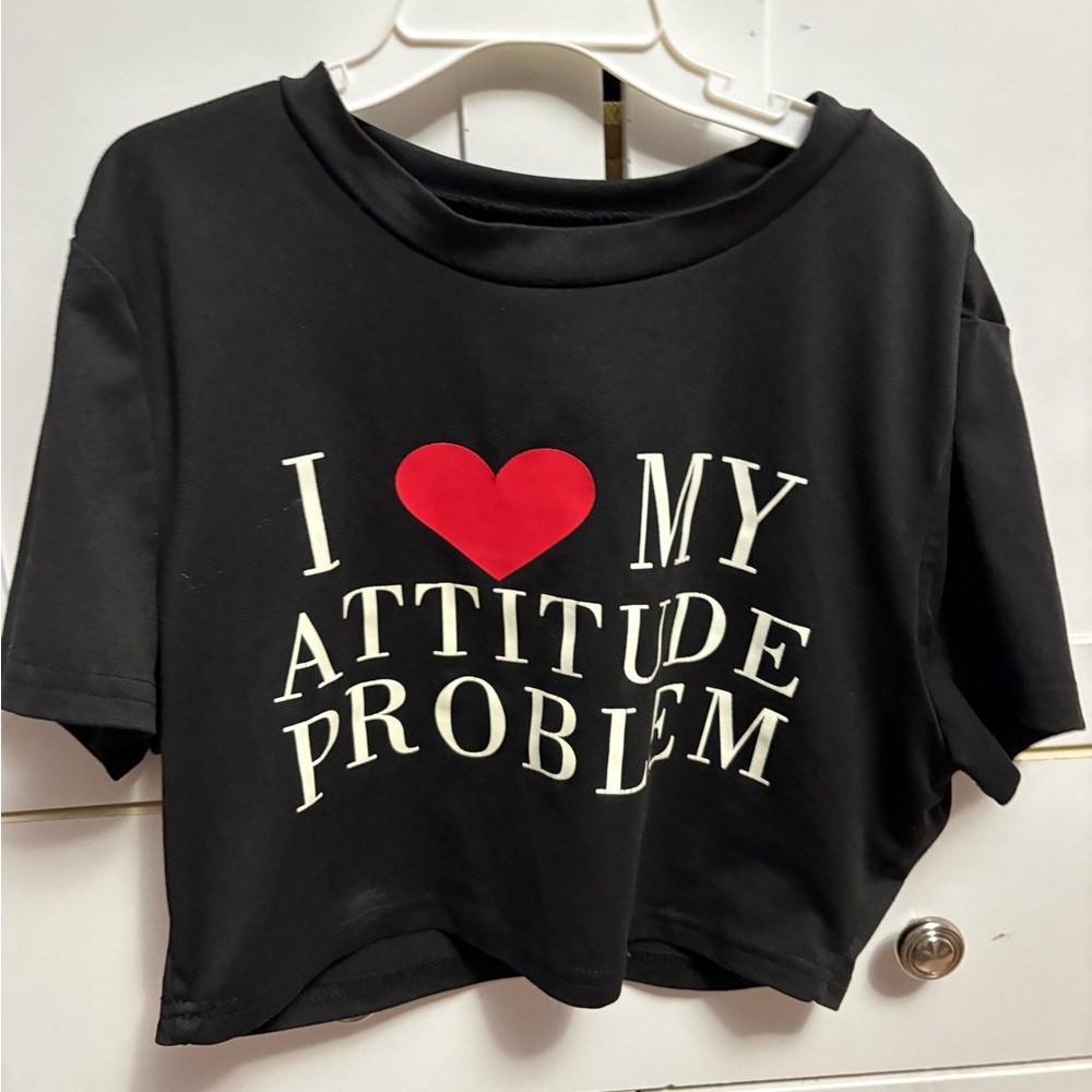 Black Graphic Crop Top with Red Heart